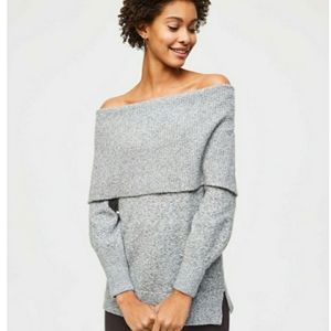 LOFT Gray Off-the-Shoulder Sweater